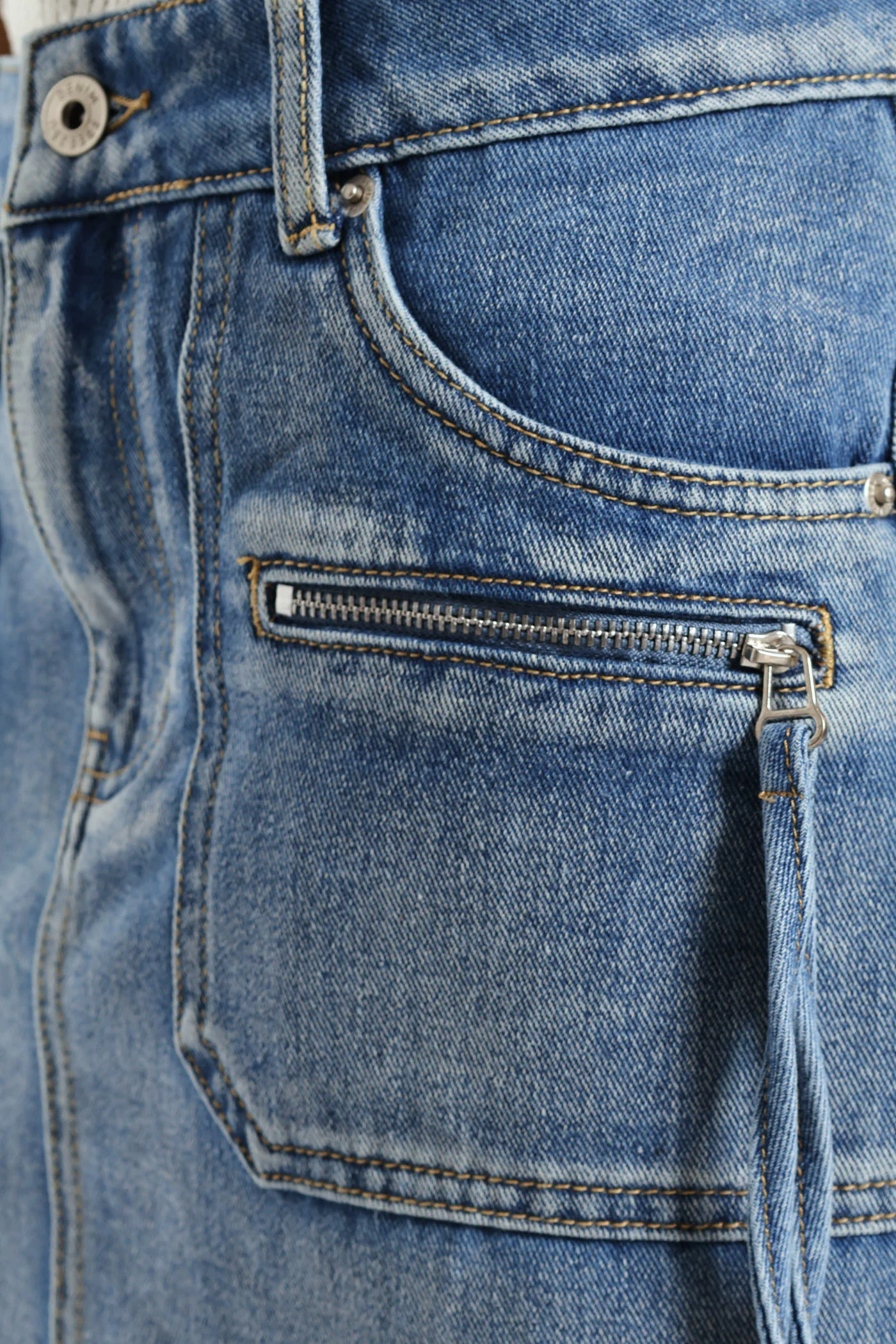 Zip Detail Denim Mini Skirt - Salty Dark Wash - Image 4