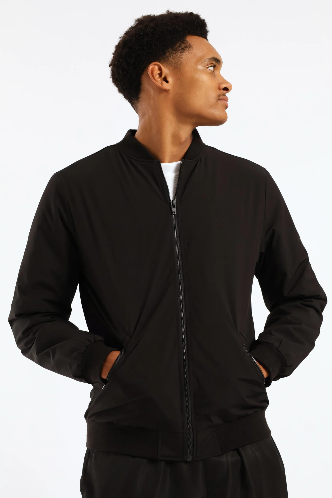 Zip Detail Padded Bomber - Black - Image 2