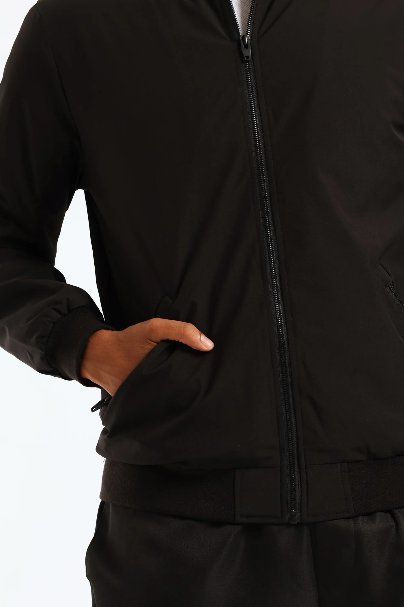 Zip Detail Padded Bomber - Black - Image 4