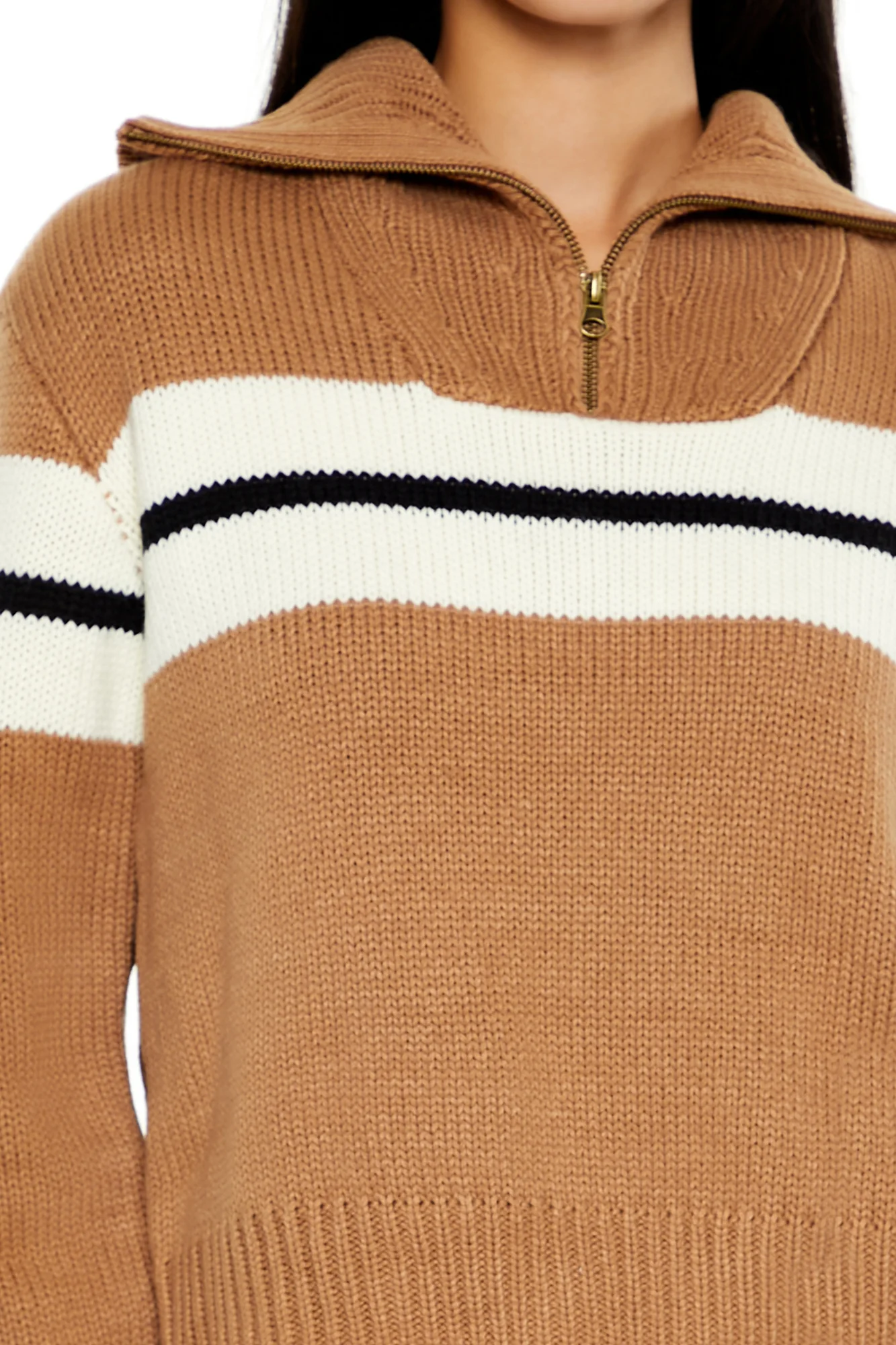 Zip Detail Pullover Sweater - Brown - Image 10