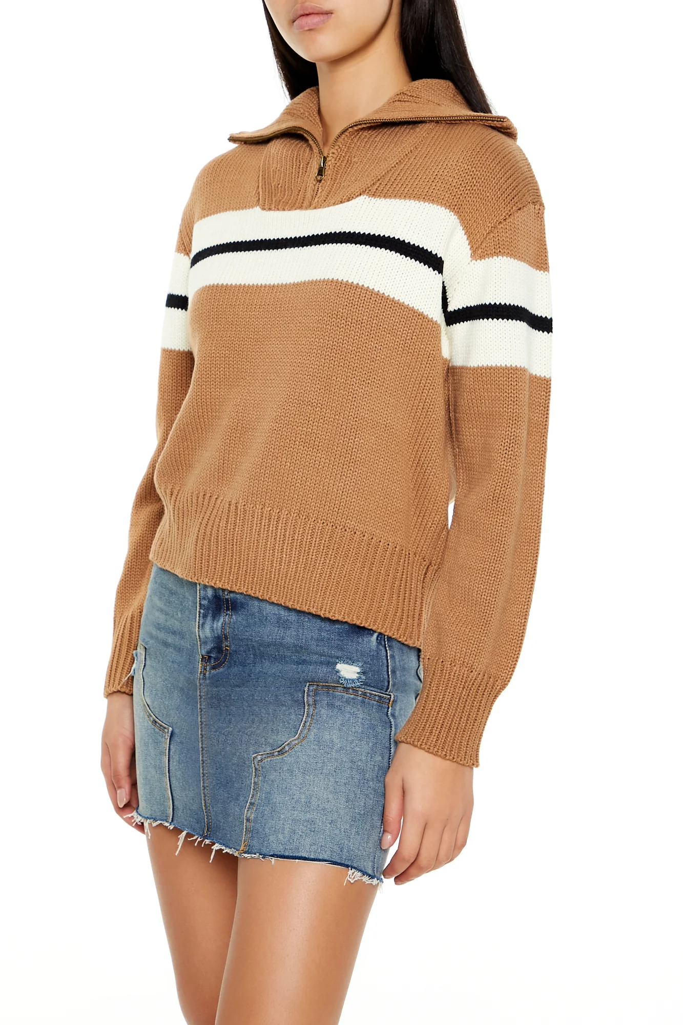 Zip Detail Pullover Sweater - Brown - Image 6