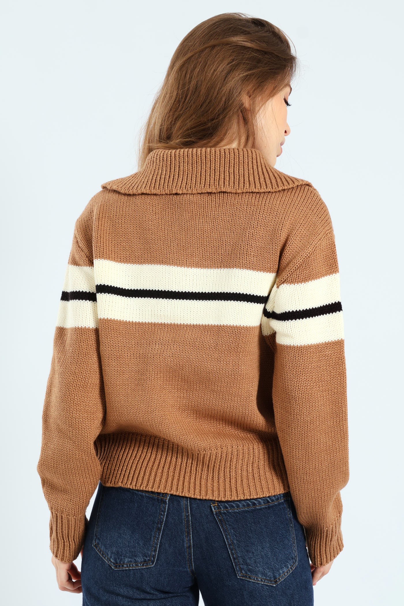 Zip Detail Pullover Sweater - Brown - Image 7