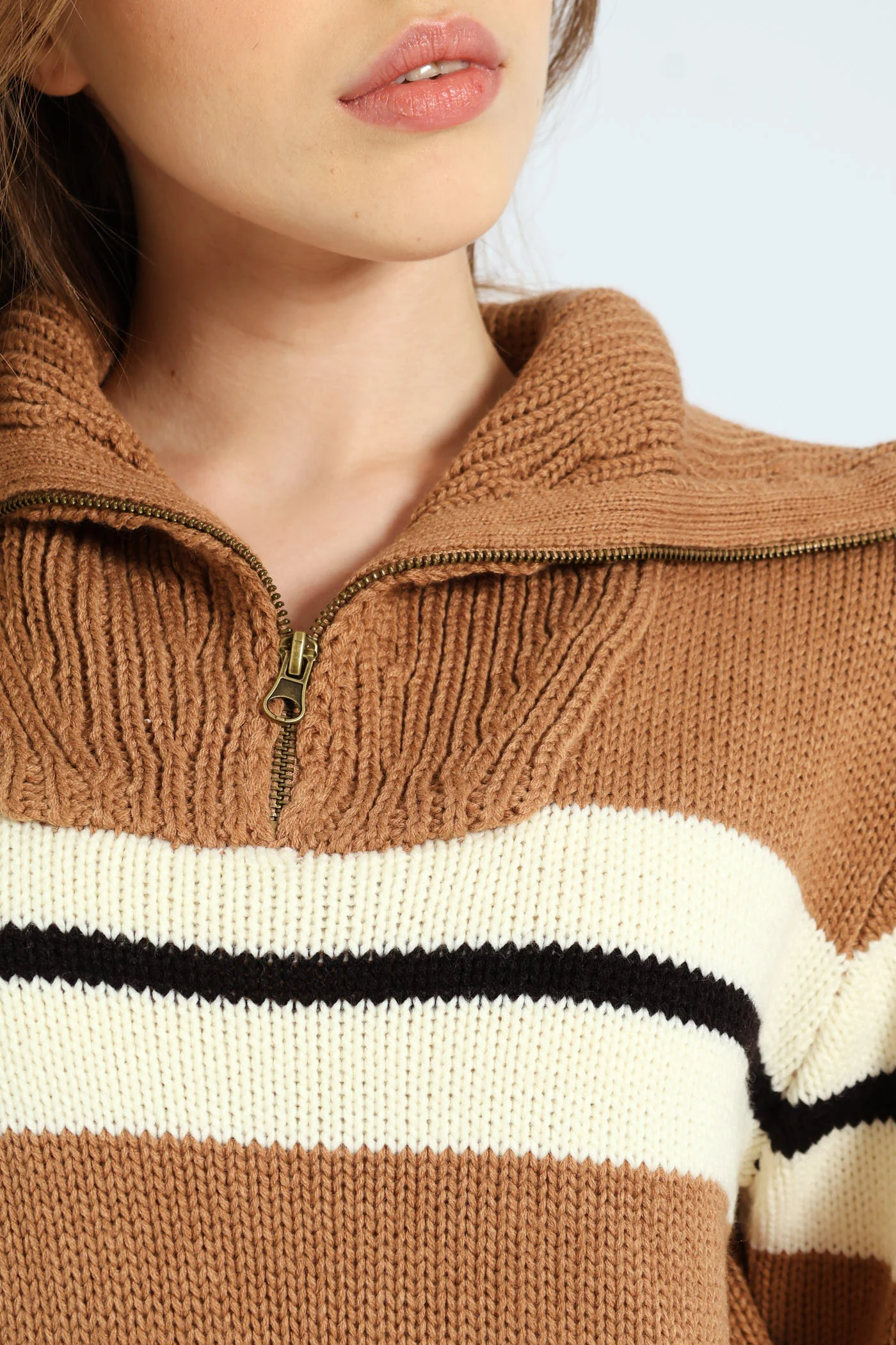 Zip Detail Pullover Sweater - Brown - Image 8