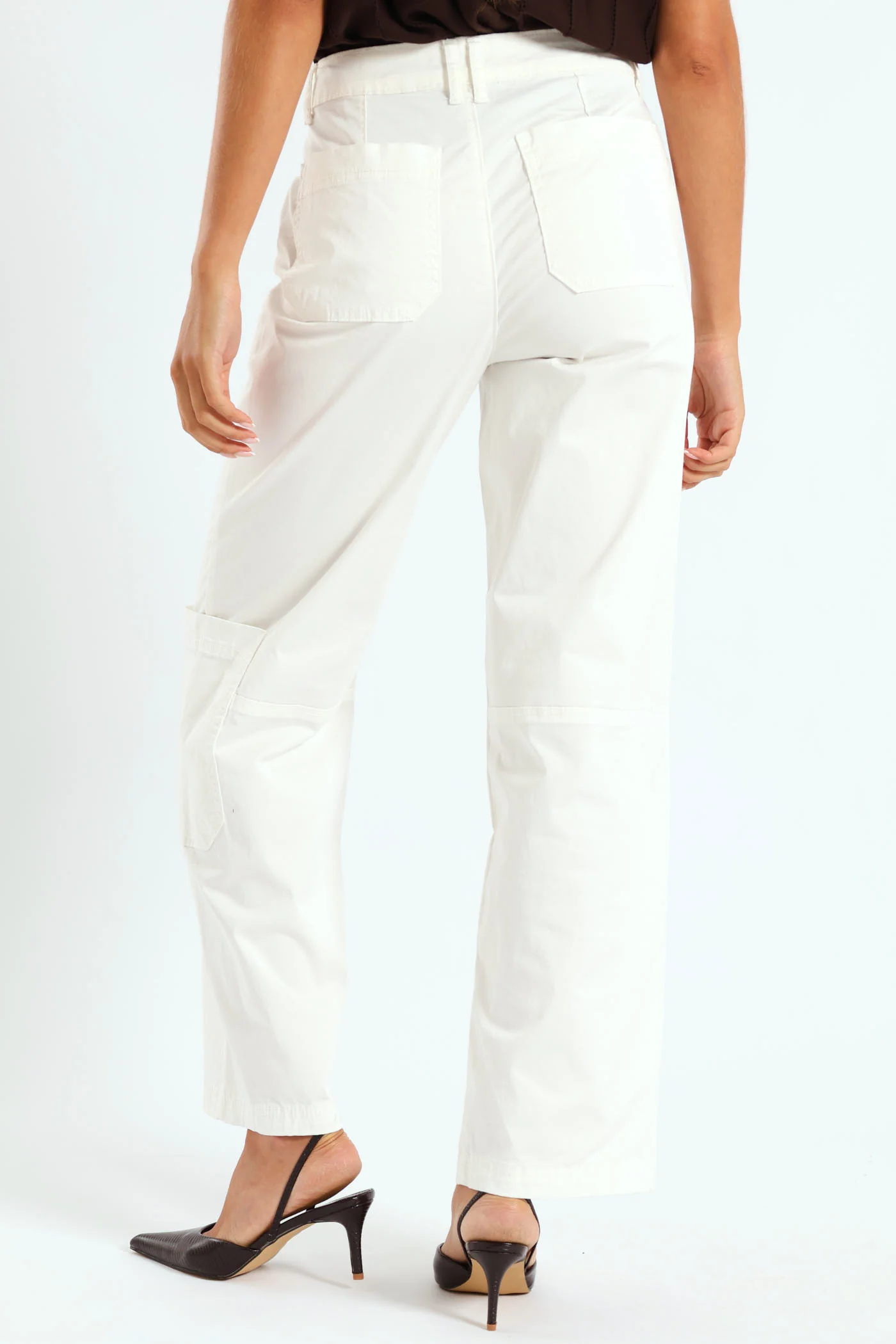 Zip Detail Utility Sateen Wideleg Pants - White - Image 5