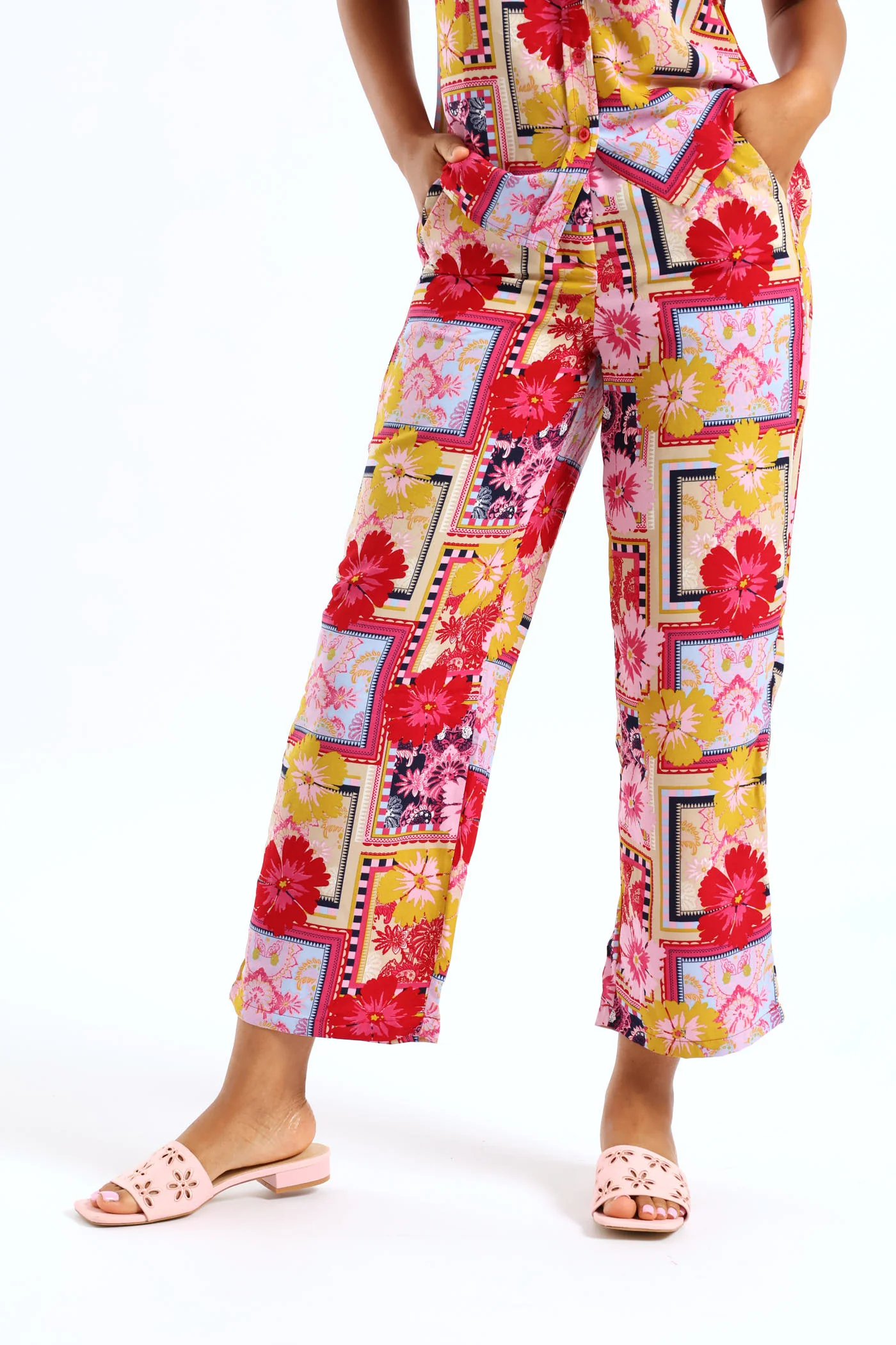 Zip Front Print Straight Leg Pants - Multi - Image 2