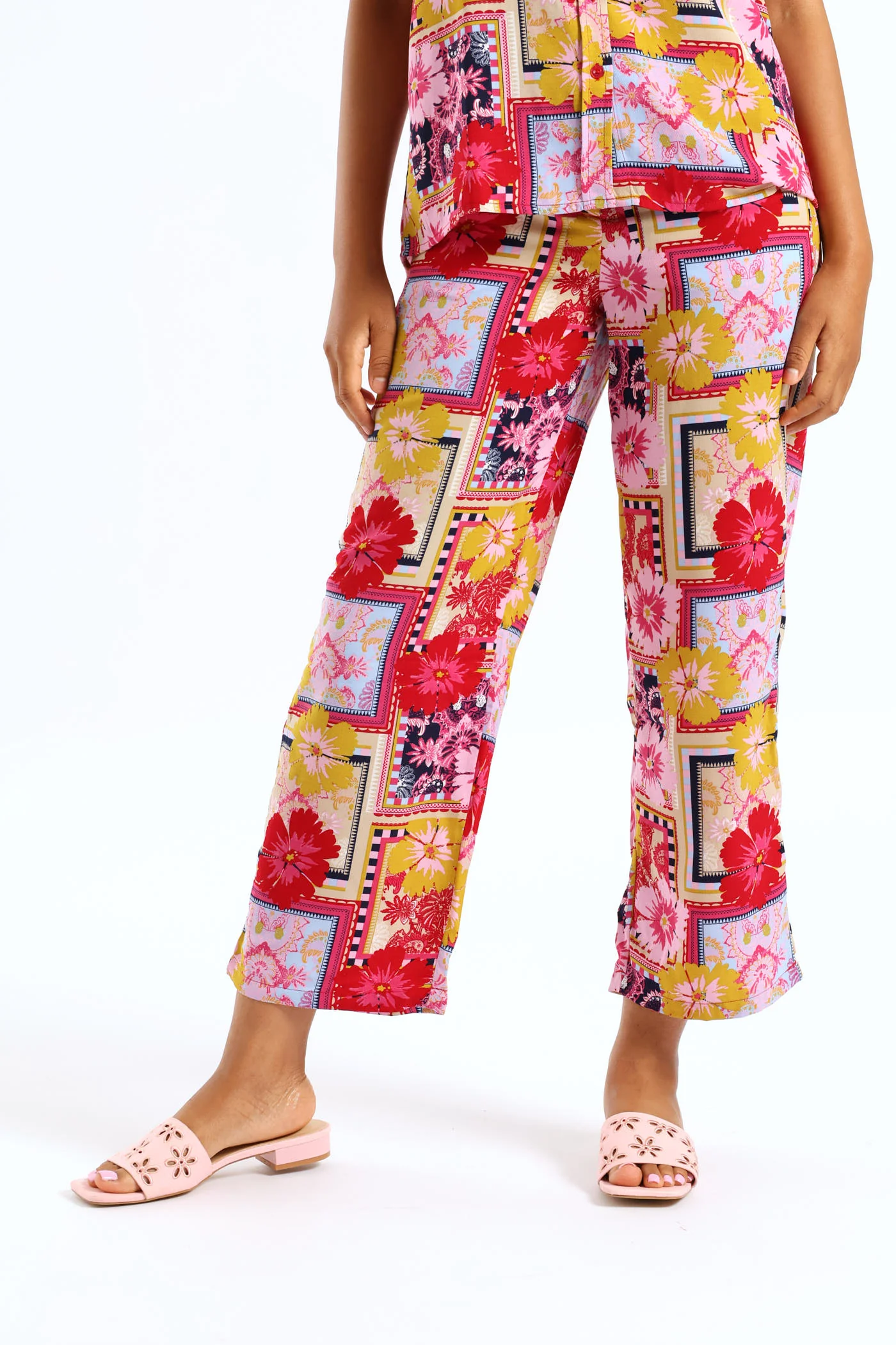 Zip Front Print Straight Leg Pants - Multi - Image 3