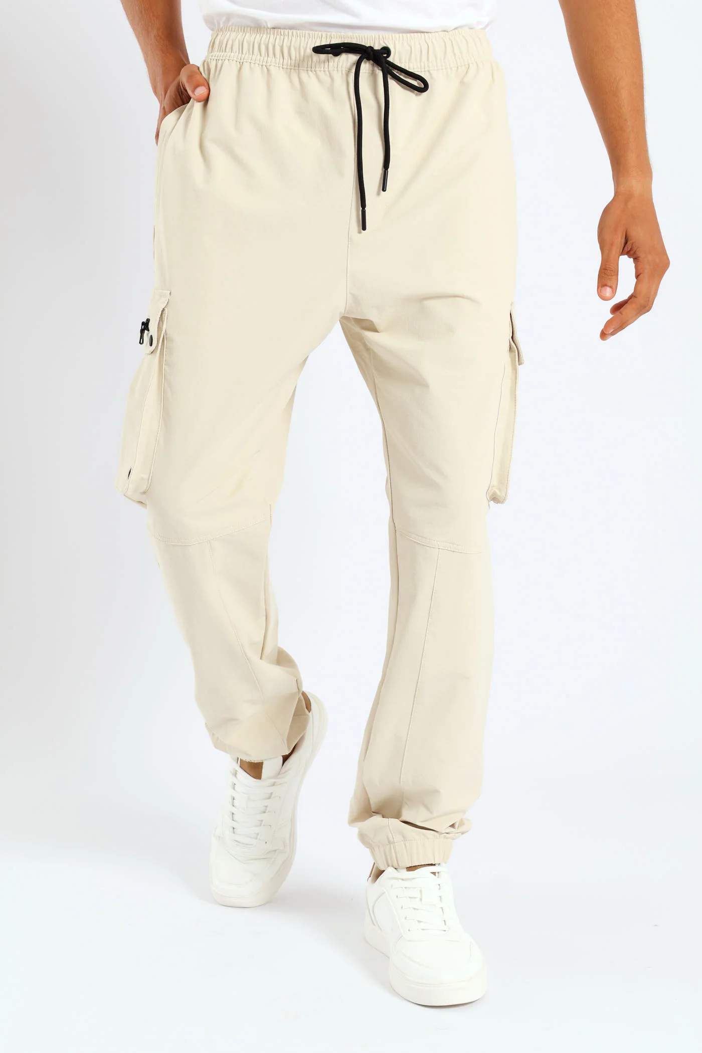 Zip Pocket Cargo Trousers - Light Stone - Image 3