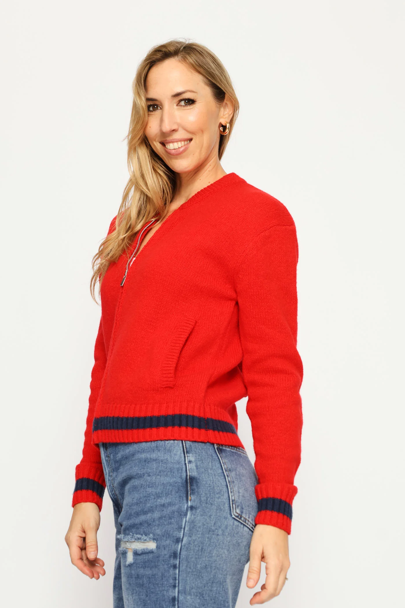 Zip Through Academia Bomber - Bright Red - Image 3