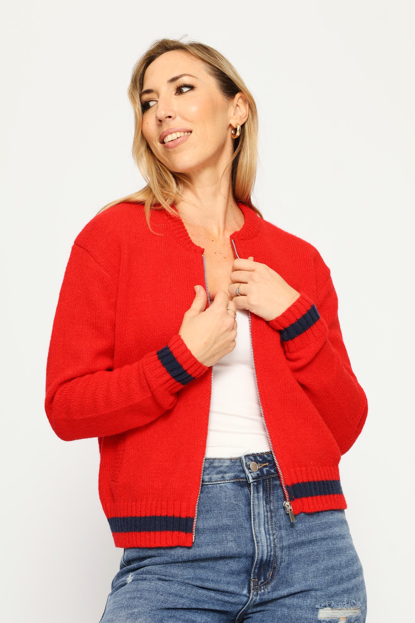 Zip Through Academia Bomber - Bright Red - Image 5