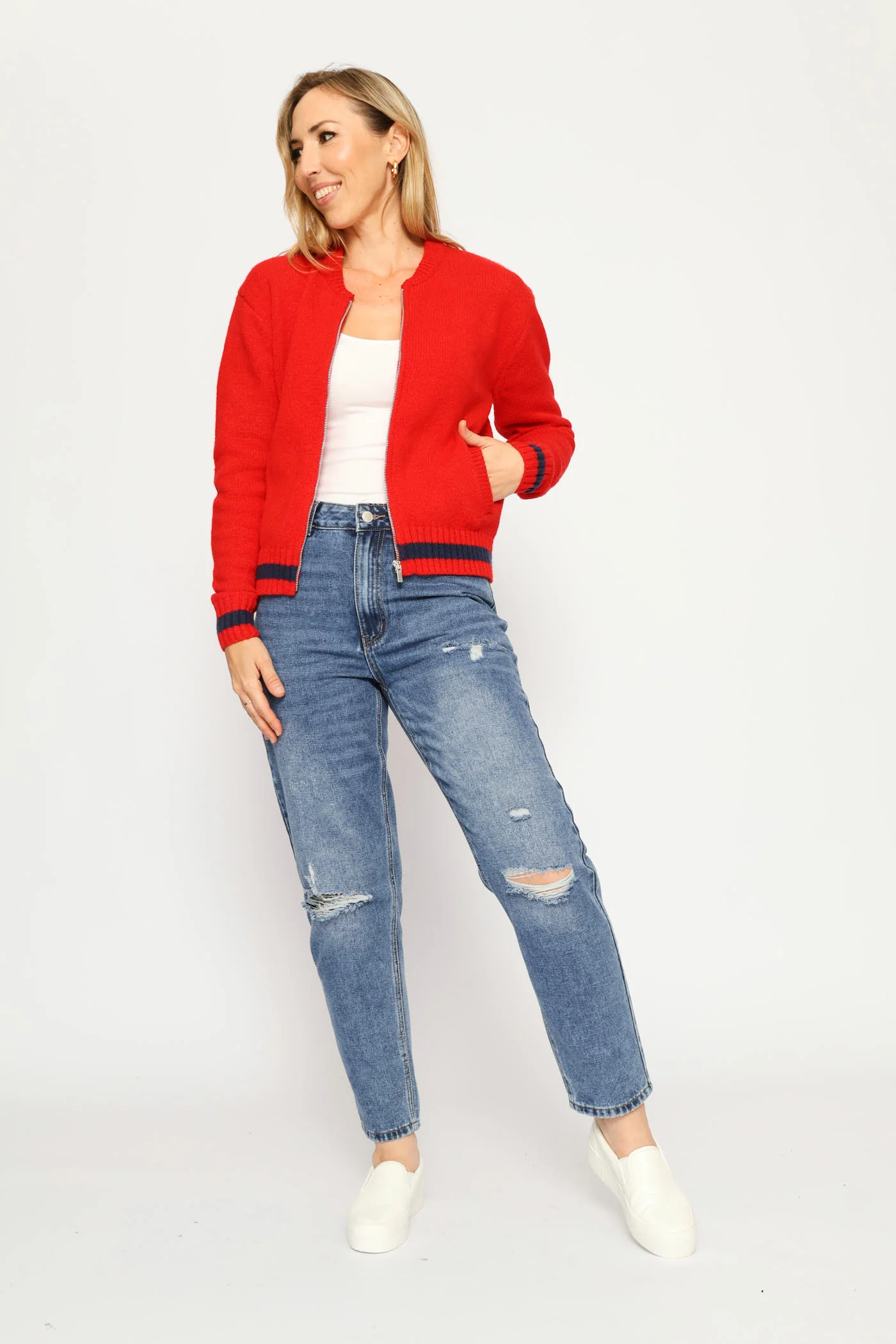 Zip Through Academia Bomber - Bright Red - Image 6