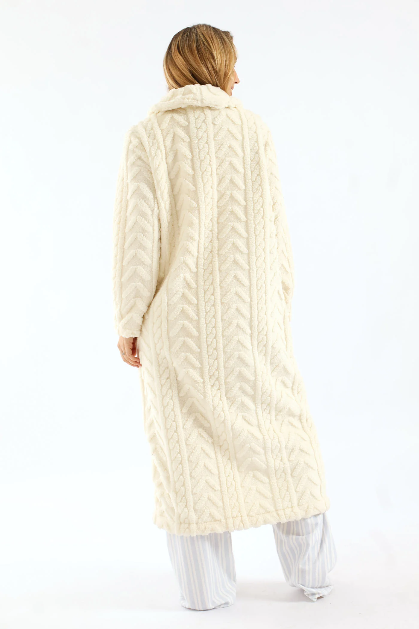 Zip Through Cable Knit Gown - Cream - Image 6