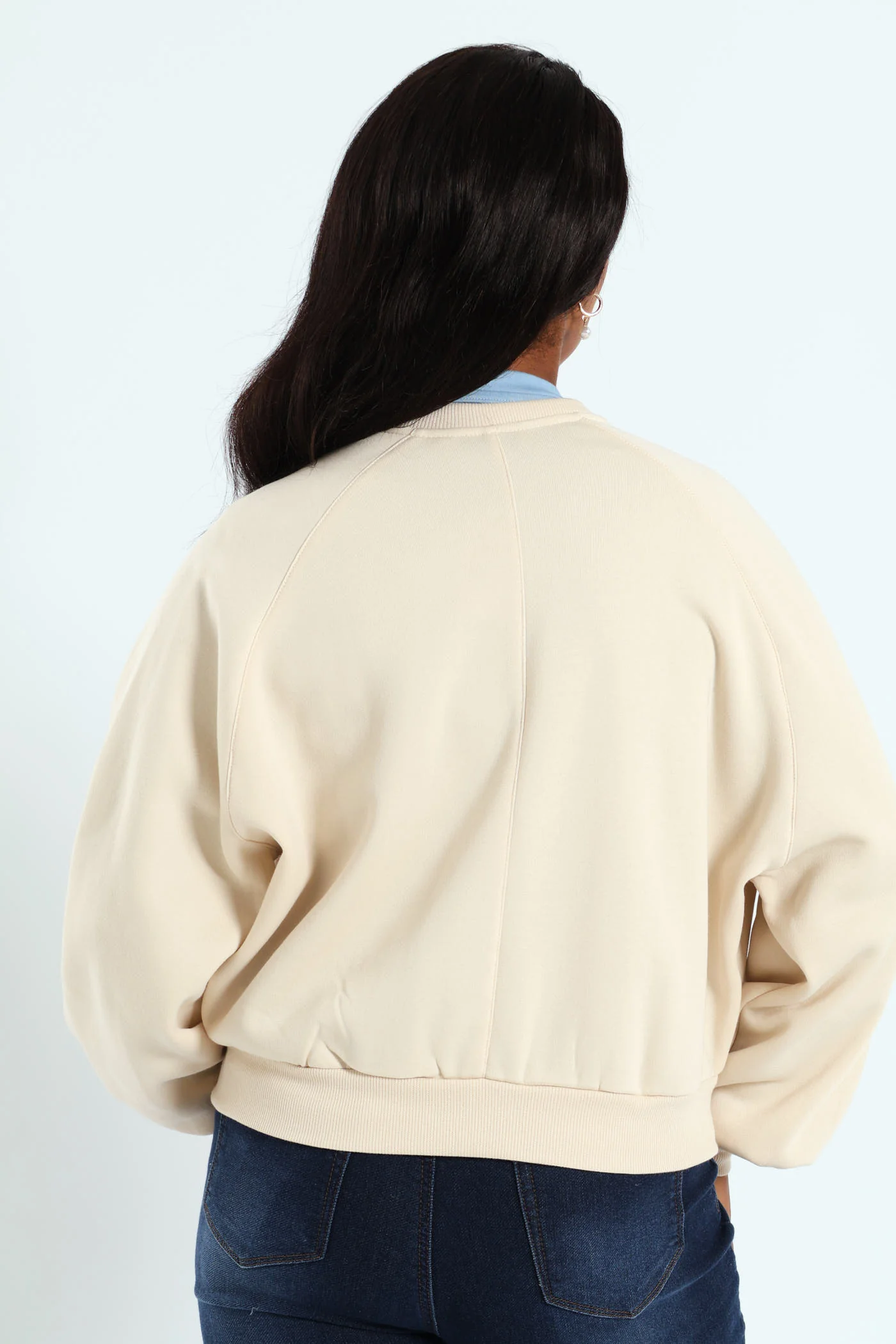 Zip Through Fleece Bomber Jacket - Ivory - Image 3