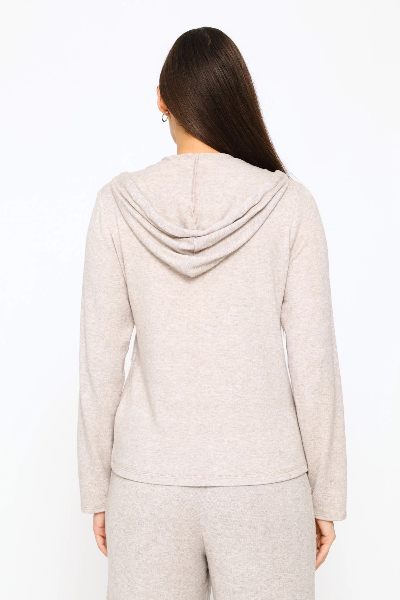 Zip Through Luxe Leisure Hoody - Oatmeal Melange - Image 4