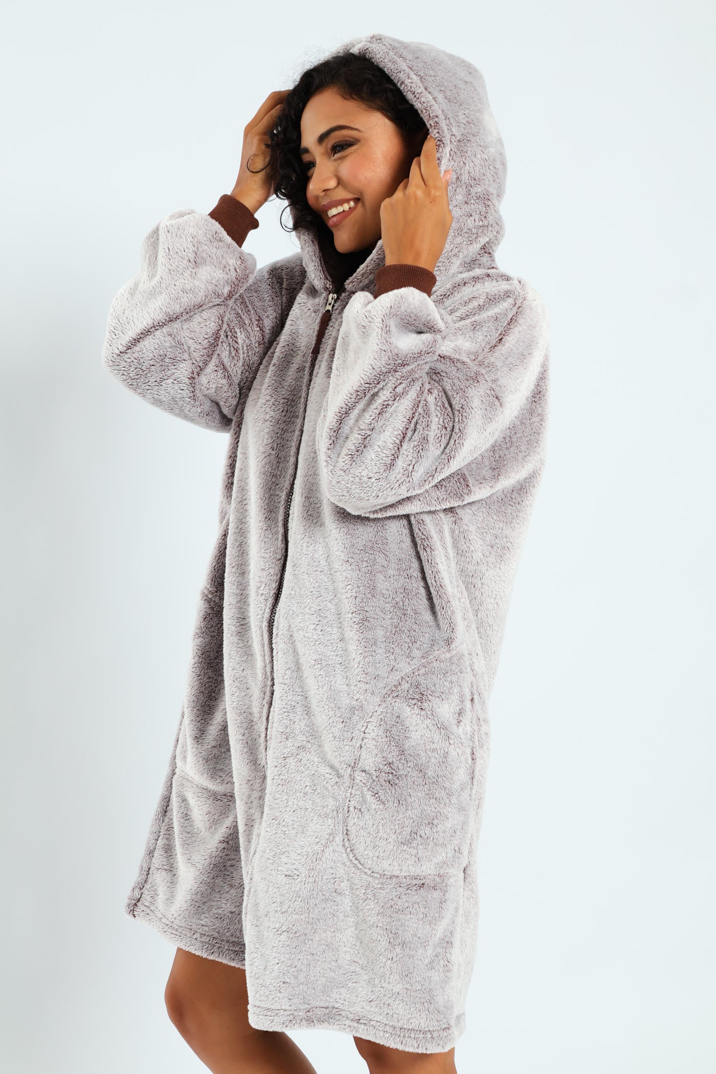 Zip-Through Oversize Snuggie - Brown - Image 3