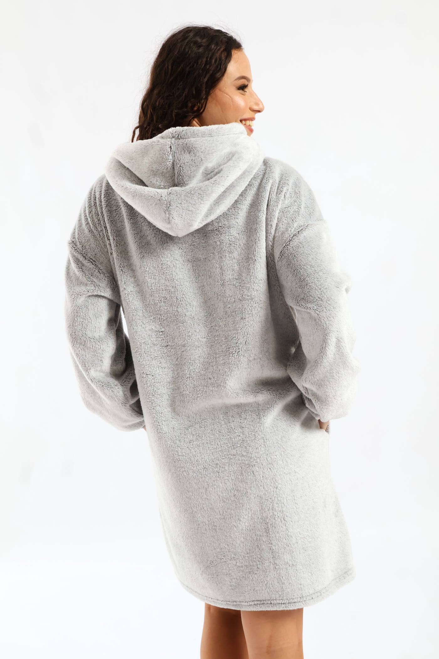 Zip Through Oversized 2 Tone Gown - Grey - Image 5