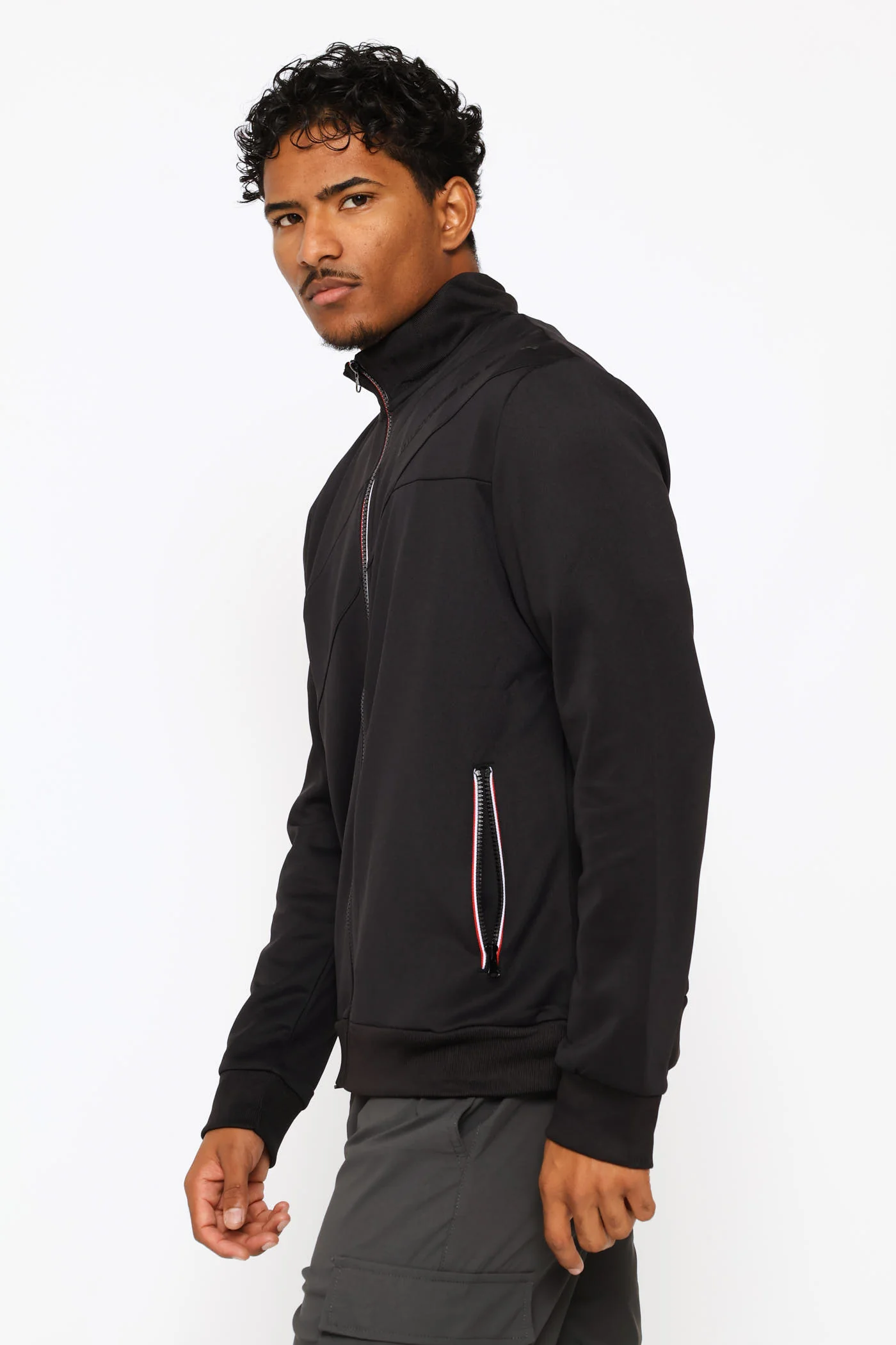 Zip Through Sweater - Black - Image 3