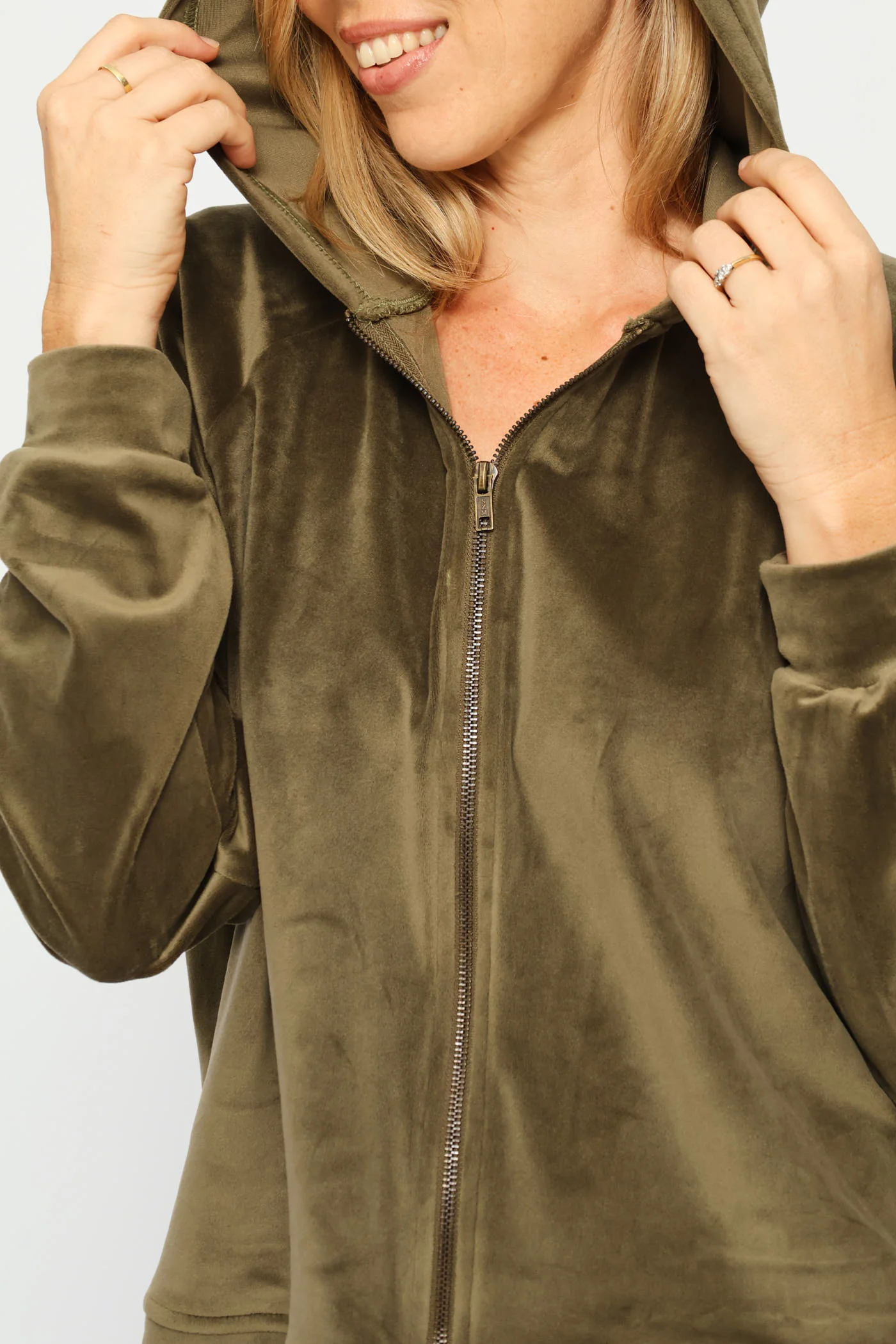 Zip Through Velour Hoody - Fatigue - Image 2