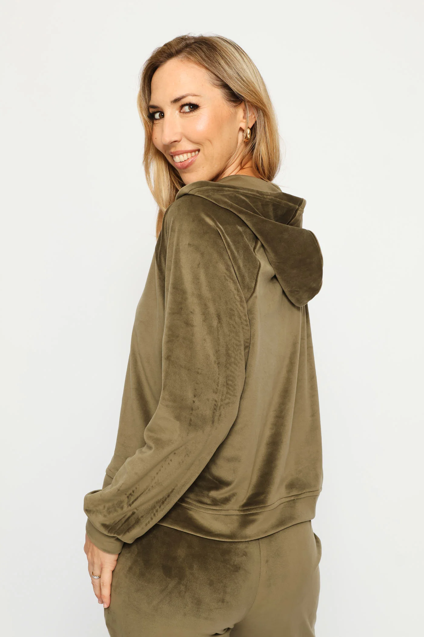 Zip Through Velour Hoody - Fatigue - Image 4