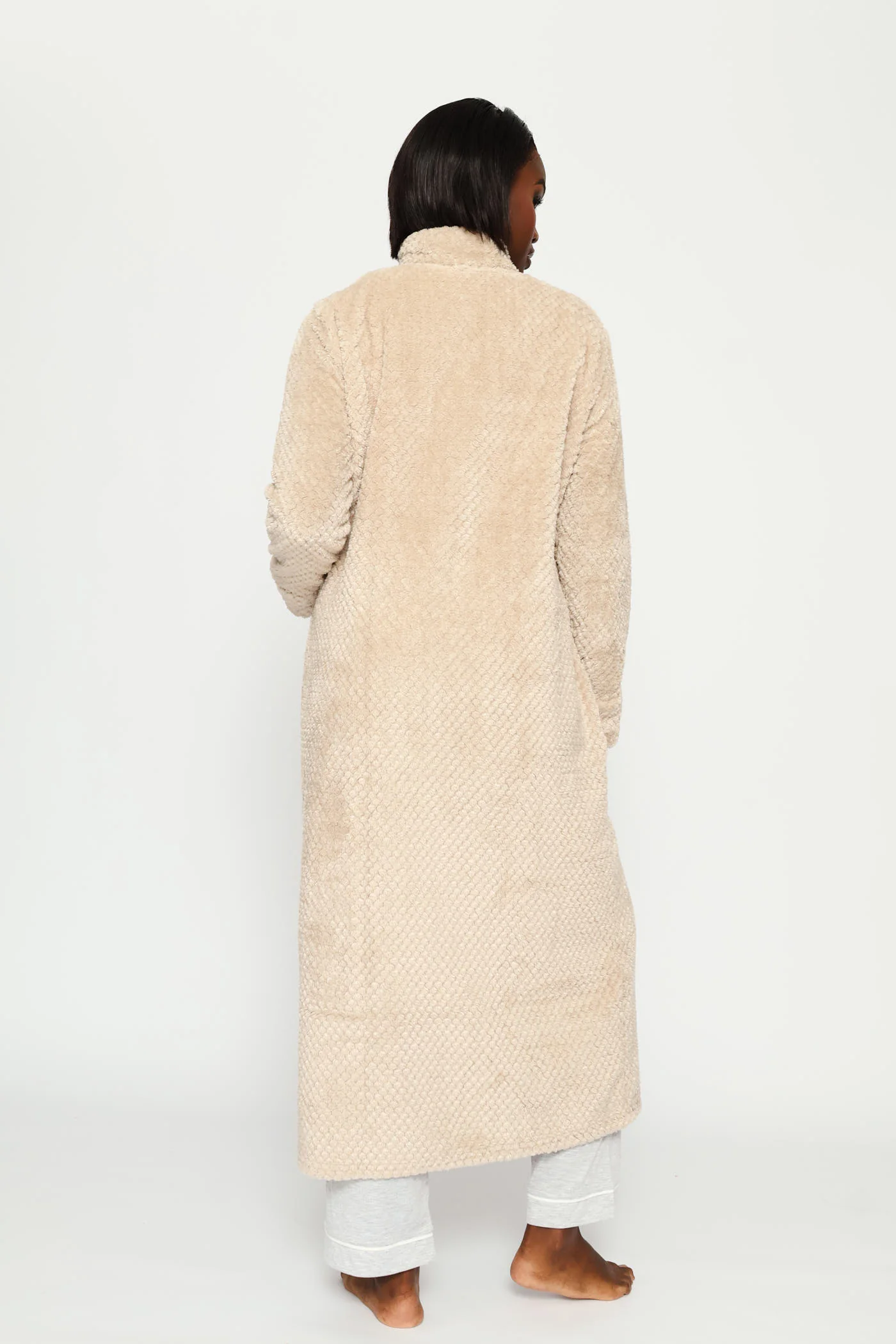 Zip Through Waffle Gown - Natural - Image 3