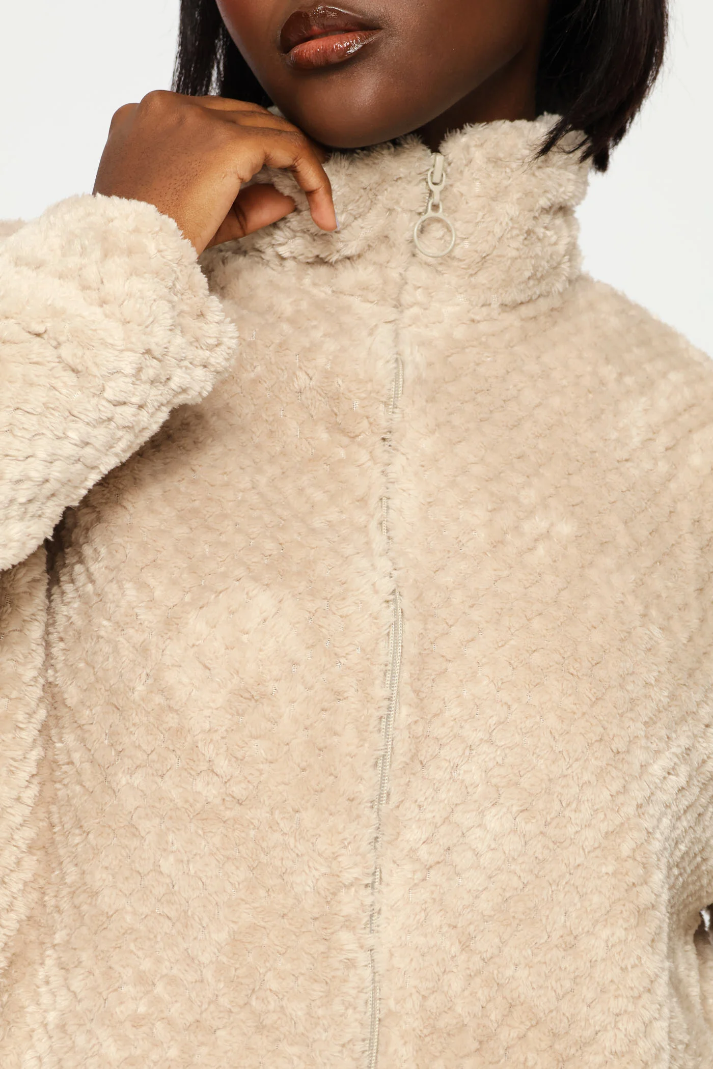 Zip Through Waffle Gown - Natural - Image 4