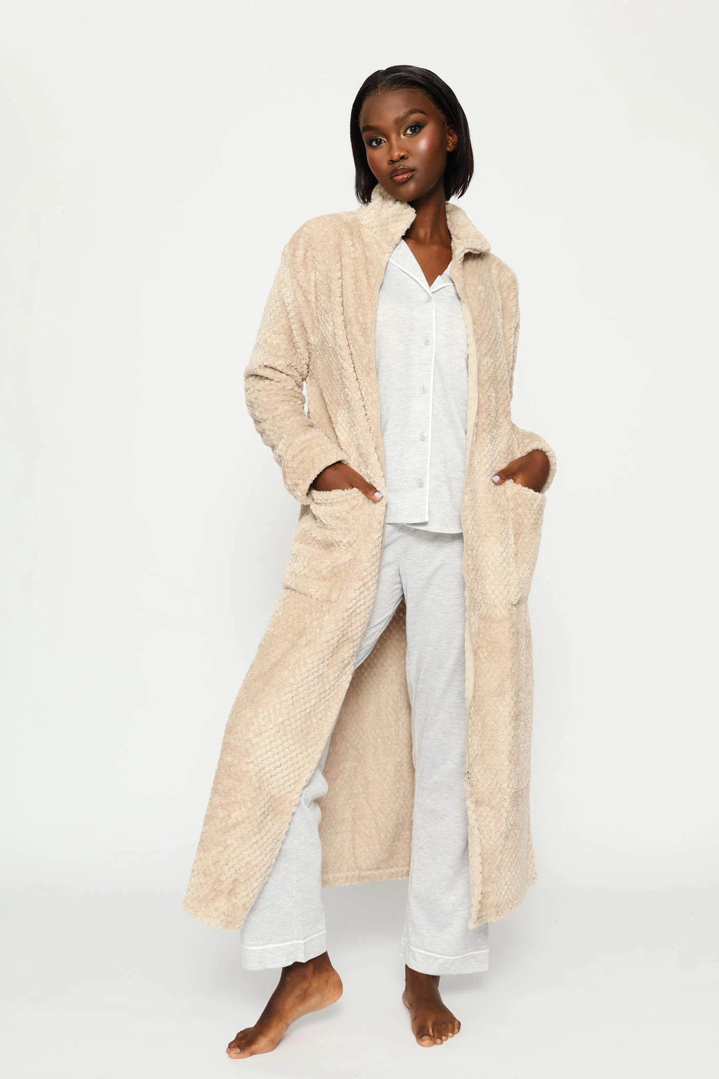 Zip Through Waffle Gown - Natural - Image 5