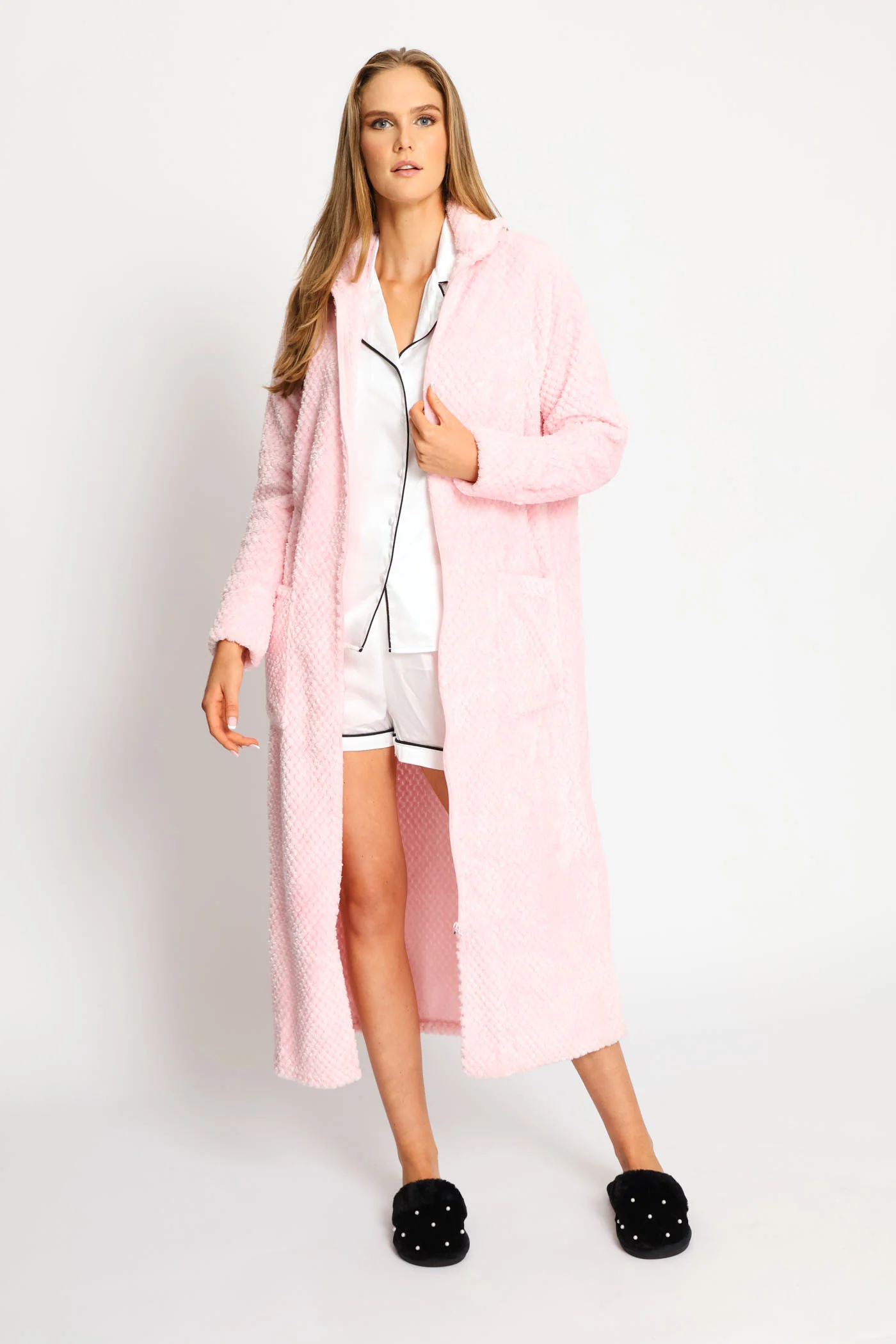 Zip Through Waffle Gown - Pink - Image 3
