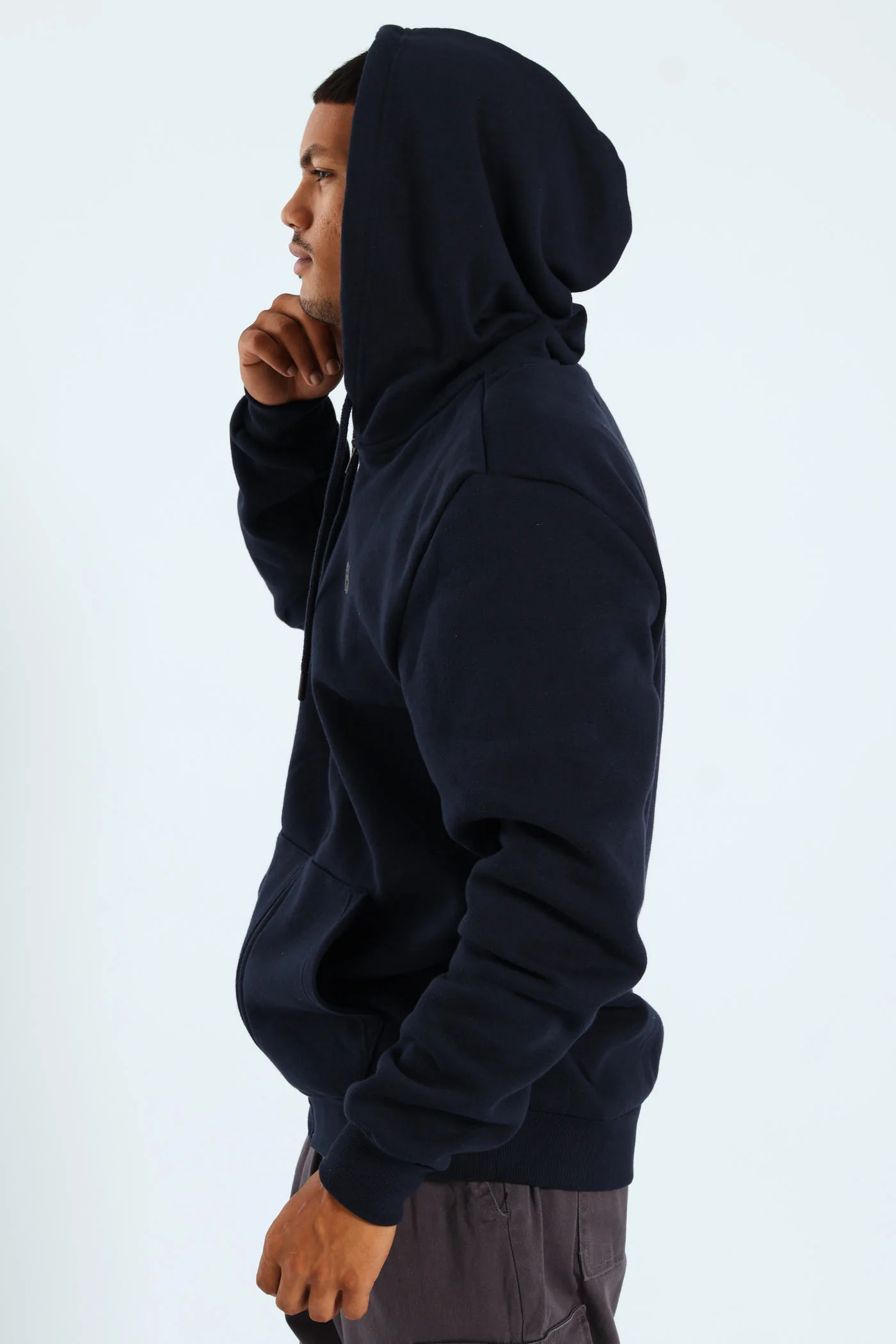 Zip Through Plain Fleece Hoodie - Navy - Image 2