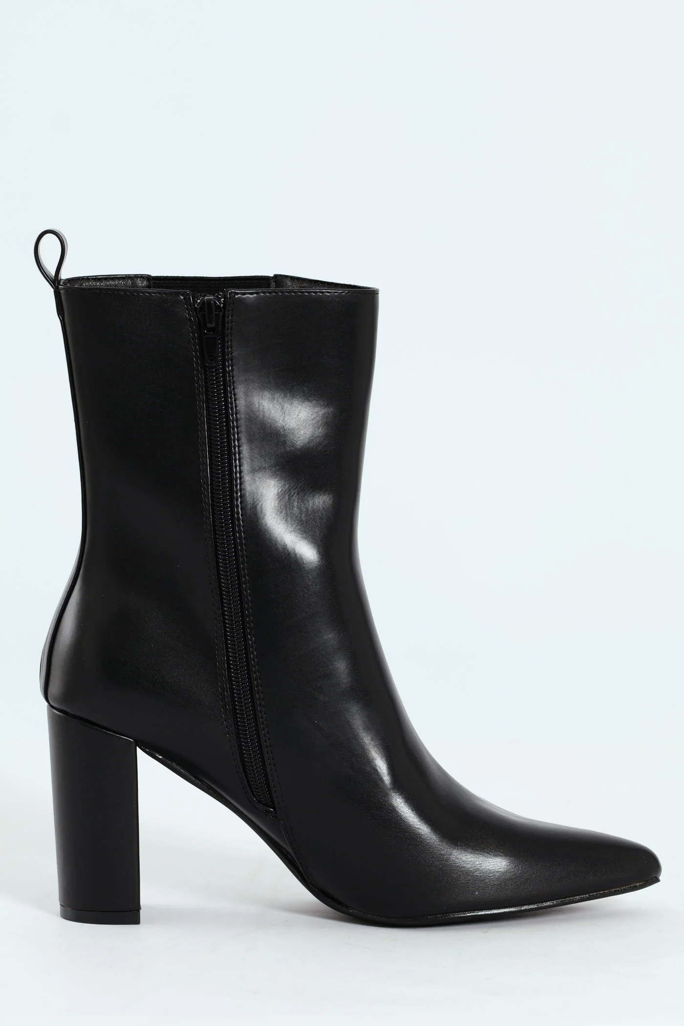 Zip-Up Heel Boot - Black - Image 4