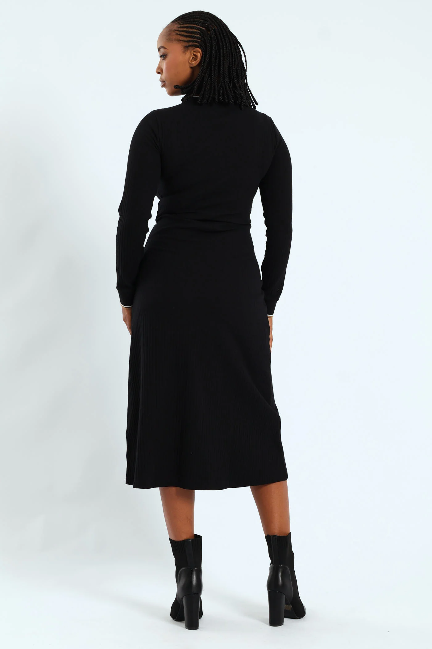 Zoe Long Sleeve Rib Fitted Dress - Black - Image 4