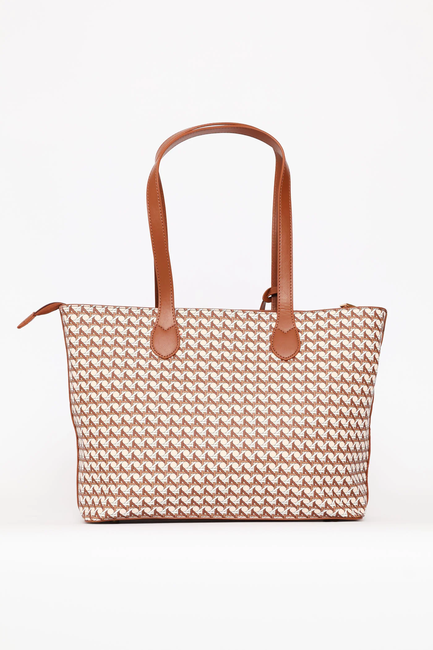Zoe Printed Geometric Tote Bag - Tan - Image 3