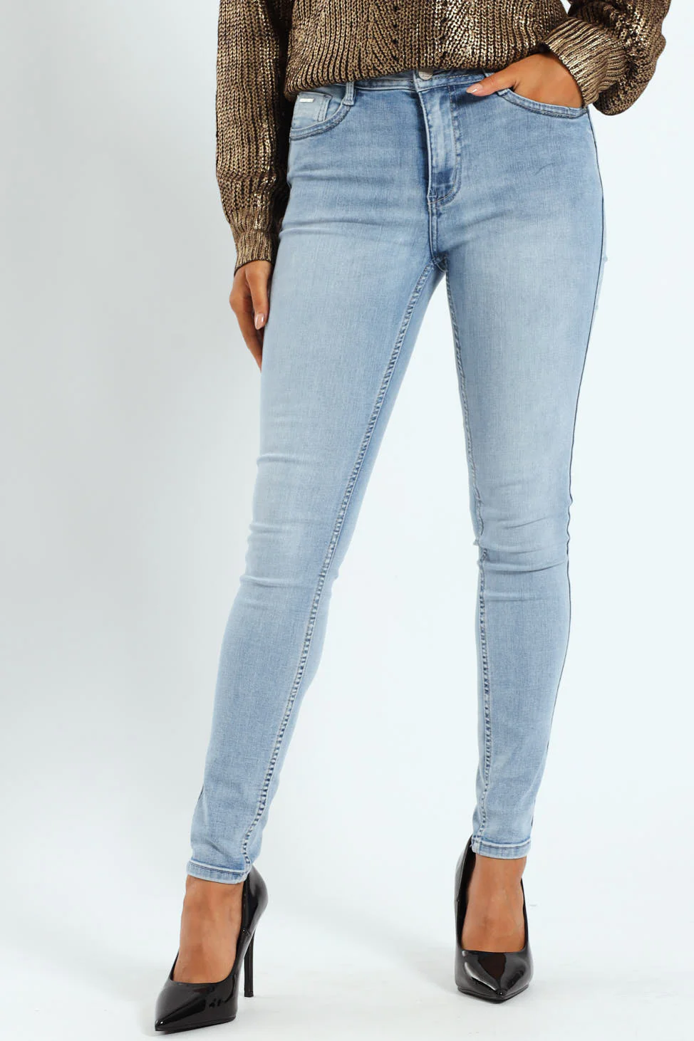 Zoey Mid-Waist Basic Skinny Denim - Light Wash - Image 6
